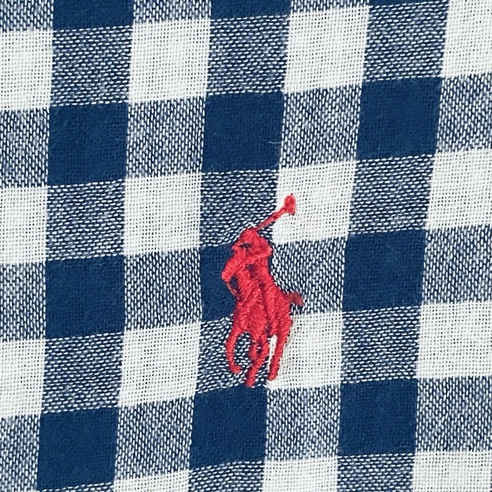 Ralph Lauren Cotton Shirt Mens M Blue White Gingham Red Pony Button Down Long Sl